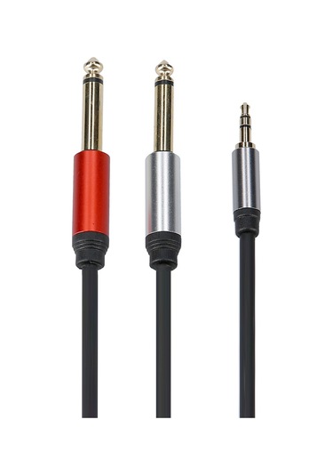 Xindoker 1.8m Siyah 3.5mm Aux'den 2 6.35mm' Ye Mavi Bakır İletkenli Altın Kaplı Pvc Ses Kablosu Hoparlör, Mikser Uyumlu