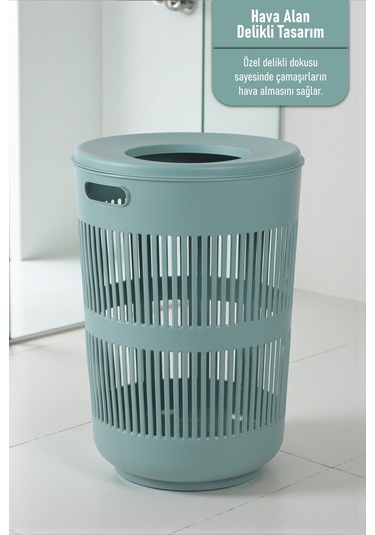 İronika Solara İkili Dekoratif Kirli Çamaşır Sepeti Seti Oyuncak Sepeti 60 - 22 Litre Yeşil Yeşil