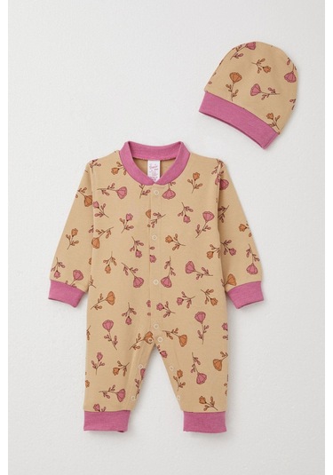 Breeze Kız Bebek Tulum Çiçek Desenli 0-6 Ay, Açık Kahverengi Açık Kahverengi