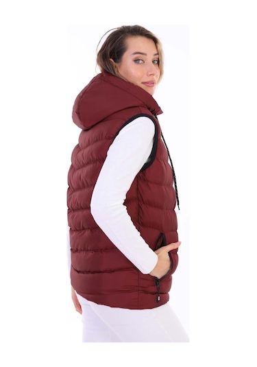 Euromoda Everest Kadın Jel Dolgu Kapüşonlu Şişme Yelek Bordo