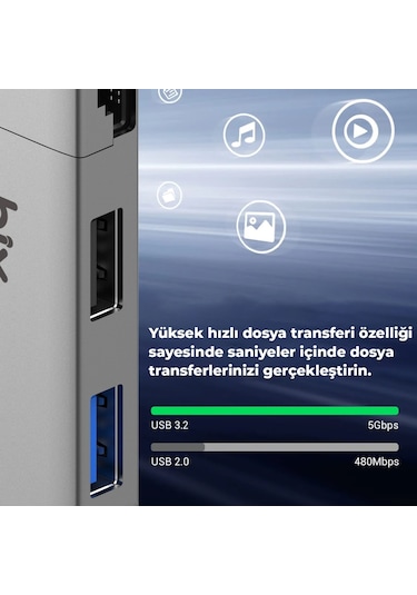 Bix BX22HB 5Gbps USB to USB 3.2 / USB 2.0 RJ45 Gigabit Ethernet Dönüştürücü Adaptör