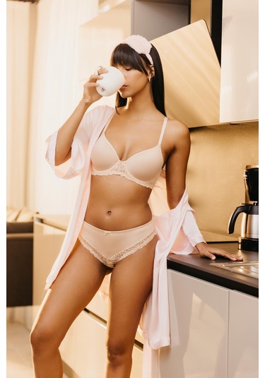 Victoria Ten Balenli Dantelli Dolgusuz Toparlayıcı Balkonet Sütyen Ten