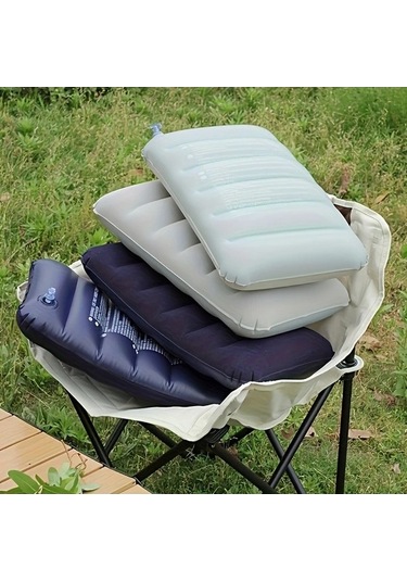 Trendooze 022 Gri 2 Adet Şişme Yastık Seti Manuel Pompa İle Boyun Bel Destek Seyahat Kamp Koltuk Yastığı Gri