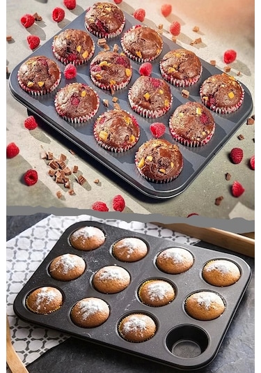 Muffin Kalıbı 12'li Kek Pasta Kurabiye Cupcake Muffin Kalıbı Kek Çörek Fırın Kapsül Tepsisi Siyah