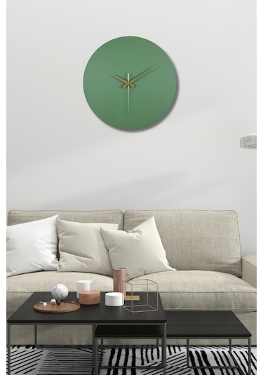 Round Model Modern Metal Sıvama Akar Sessiz Mekanizmalı Duvar Saati 40 40 Cm Yeşil