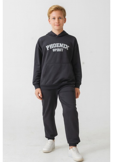 Erkek Çocuk Phoenix Sprit Baskılı Alt Üst Eşofman Takımı Ak7870 Füme
