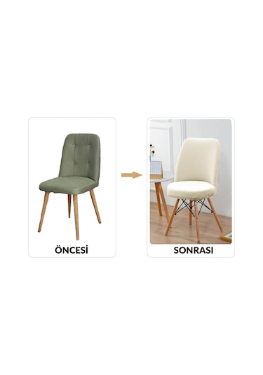 StarMall Yıkanabilir Streç Lastikli Likralı Oval Sandalye Kılıfı - Yuvarlak Sandalye Örtüsü 1 Adet Krem