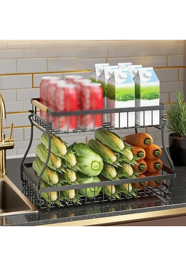 Suntek 2 Katlı Meyve Sepeti Yerden Tasarruf Sağlayan Büyük Siyah