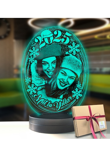 Yeni Yıl Kişiye Özel Resimli Oval Led Gece Lambası