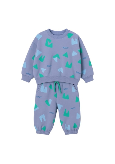 Lacıel Parıs Navi Sloganlı Oversıze Kız Çocuk Eşofman Takım Mor