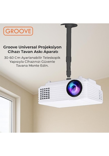 Vankyo Groove 30-60cm Alüminyum Projeksiyon Cihazı Tavan Askı Aparatı Duvar Bağlantı Aparatı Universal Projector Siyah 360 Dönebilen Tripod Yuvalı