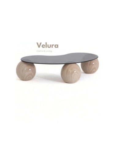 Modern Orta Sehpa & Top Sehpa Cam Sehpa & Küre Orta Sehpa - Natural - Fasulye - Füme Cam