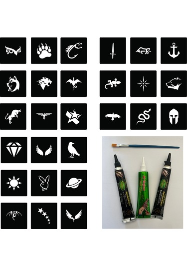 Enhavalı Geçici Dövme Tattoo Şablonu 27'li + Kına 3'lü + Fırça