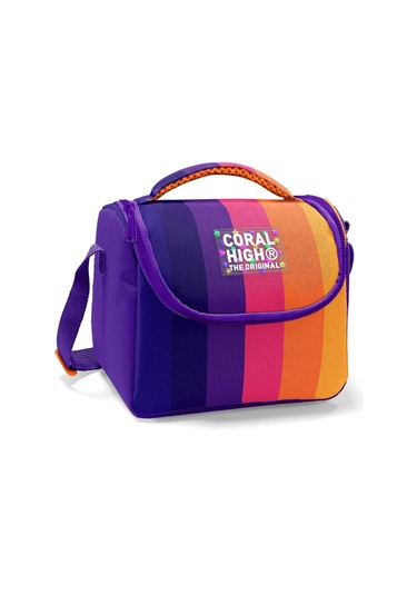 Coral High Kız Çocuk Termoslu Beslenme Çantası - Mor Turuncu Renkli Çizgili, Kız Çocuk Mor - Turuncu