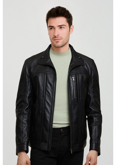 Derije Mateo Hakiki Deri Erkek Siyah Mont