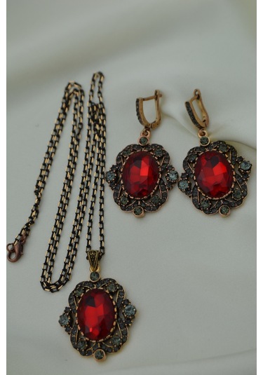 Stoneage Yakut ve Zirkon Taşlı Kolye ve Küpe Set  Takım