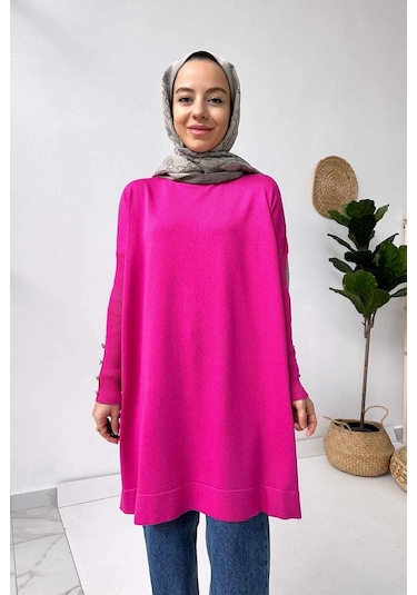 Kol Detay Merserize Tunik - Fuşya