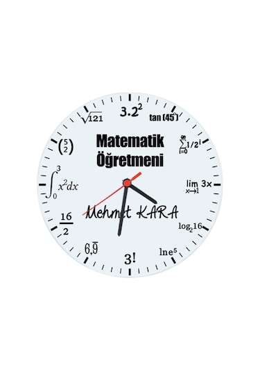 Matematik Öğretmenine Hediye Isimli Cam Duvar Saati Beyaz