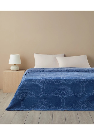 English Home Spread Pamuklu Çift Kişilik Battaniye Mavi