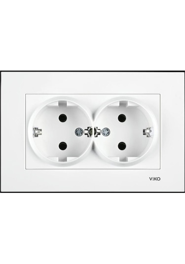 Karre Ikili Beyaz Sıva Altı Topraklı Priz Çerçeve Dahil