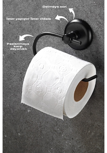 Yapışkanlı Tuvalet Kağıtlığı Wc Kağıtlık Tuvalet Kağıdı Askısı Siyah S-107