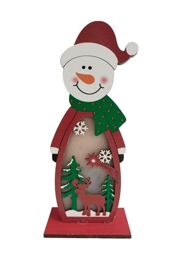Yılbaşı Işıklı Ahşap Kardan Adam - Geyik Süs 20cm Diğer