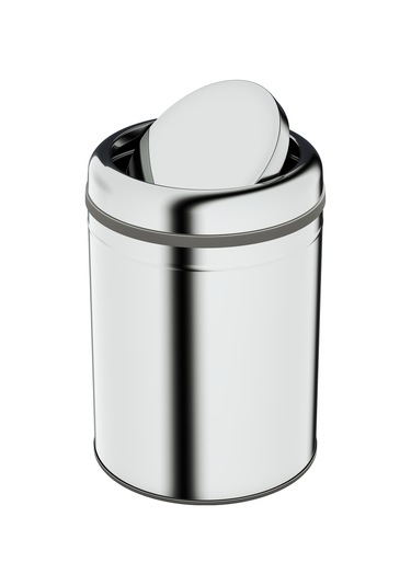 Aqua Bagno Basic Çöp Kovası - Sallanır Kapaklı 8 L, Parlak Krom Paslanmaz Krom
