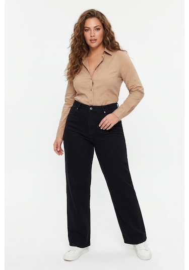 Dekploy Kadın Yüksek Bel Wide Leg Denim Bol Pantolon Bgl-st05449 Siyah
