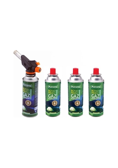 Orcamp Kamp Kartuş Tüp 227gr + Çakmaklı Pürmüz Set 4'lü Set Orgaz