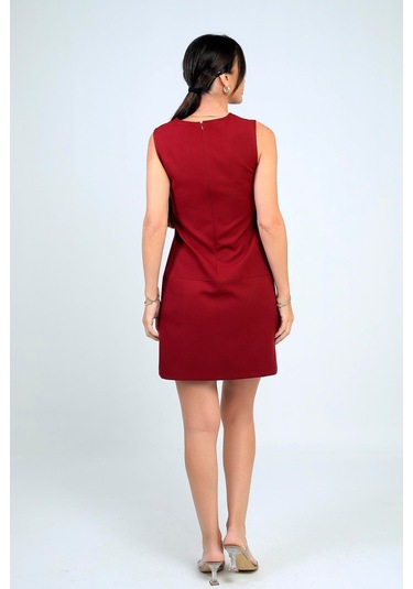 Kadın Filoto Detaylı Kısa Elbise-41683 Bordo