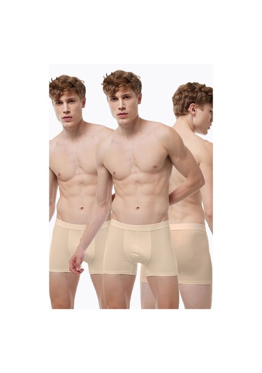 Malabadi Erkek 3'lü Ten Rengi Görünmez İç Göstermeyen Pamuk Elastan Boxer 3m075 Ten Rengi