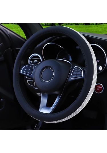 1 Elmas-encrusted Flaş Blingblingpu Deri Döngü Araba Direksiyon Kılıfı Uyar Black Black