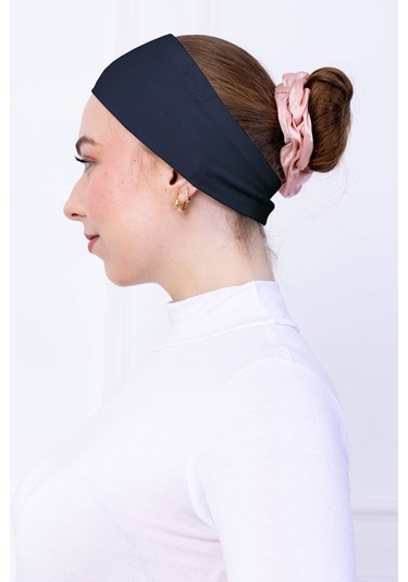 Kaymayan Silikonlu Bandana Bone Lacivert - Kadın Tesettür Dikişsiz Kaymaz Geçme - Sportif Saç Bandı Lacivert
