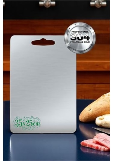 Kesim Tahtası - Profesyonel 304 Paslanmaz Çelik Doğrama Tahtası 35x25 Cm