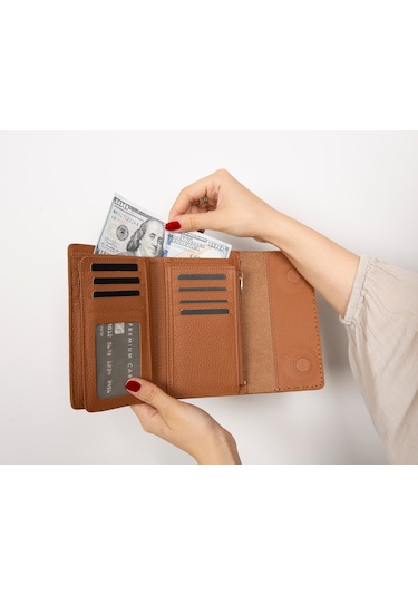 Bloominbag Arc Wallet Heritage Tan Hakiki Deri Kartlıklı Manyetik Cüzdan Taba