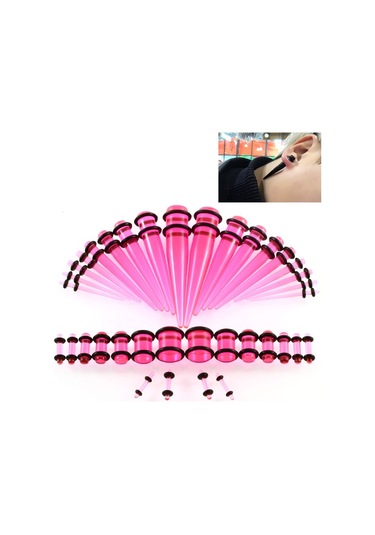 Sones 36 Adet Unisex Akrilik Kulak Genişletme Kulak Genişletici 14g-00g Aksesuar Seti Şeffaf Pembe