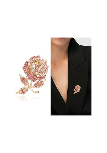 Ganzhoushop Uni Rhinestone Red1508 Pimleri O Multı Multı Kırmızı Kadınlar İnci İşlemeli Gül Endy Düğün Çiçekler Broş Kt Çok Renkli