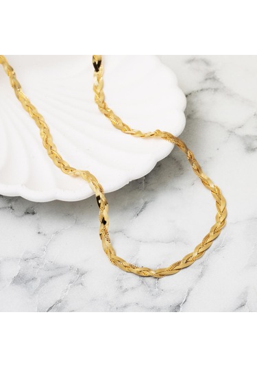 Ezme Zincirli Örgülü 14 Ayar Zincir Kolye 50 Cm.