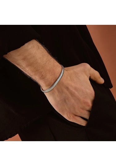 925 Ayar Gümüş Ribera Unisex Kelepçe Bileklik Gümüş