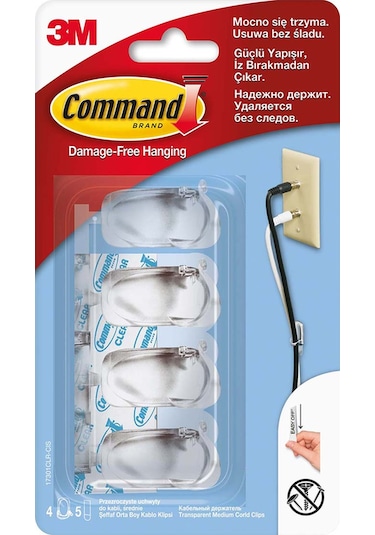 3M Command 17301CLR Orta Boy Klipsli Kablo Düzenleyici