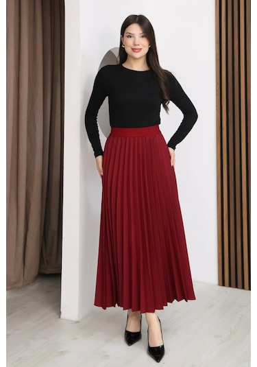 Lodmela Beli Lastikli Piliseli Etek 6017-bordo Bordo