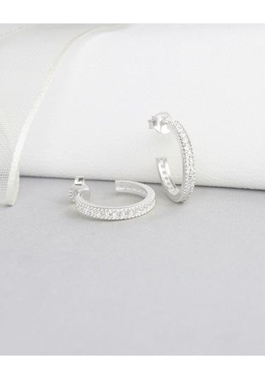 Brezza Lusso Jewelry Tamtur Işıltı Dizilim Night Kadın Gümüş Küpe 18 Mm