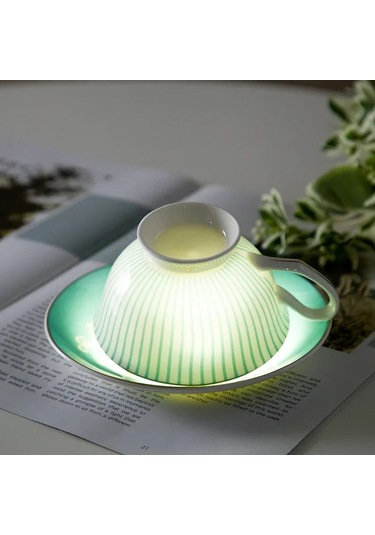 Myinkai 3-piece Set Mavi Çizgili İngilizce Kemik Çini Kahve Açık Mavi