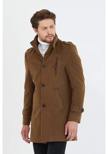 Erkek Taba Dar Kesim Dik Yaka Uzun Kaşe Kaban-Taba