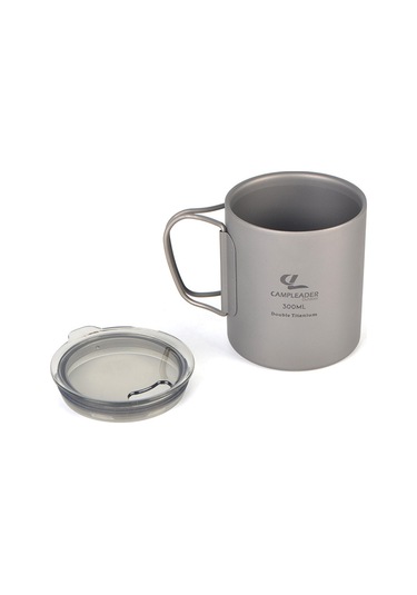 Yifomall 300ml Titan Kupa Çift Duvarlı Kollü, Isı Yalıtımı Ve Isırgan Koruması, Taşınabilir Outdoor Kamping, Yürüyüş İçin Şeffaf Kapaklı Gümüş