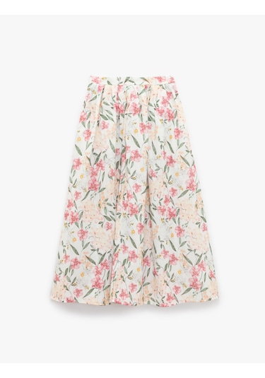 Koton Pile Detaylı Yüksek Bel Midi Kloş Çiçekli Etek Pembe Desenli 5sak70180uw Pembe Desenli Pembe