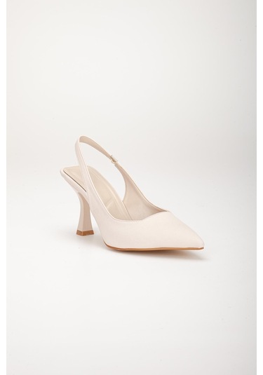 Saten Arka Açık Ten Kadın Topuklu Ayakkabı-2740 - Ten Ten Rengi