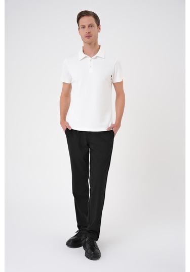 Comfort Fit Polo Yaka Esnek Pamuk Casual Ekru Tişört Ts 886 Ekru