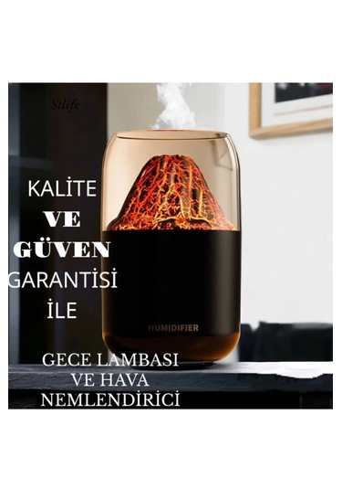 Volkanik Tasarım Dekoratif Gece Lambası Ve Hava Nemlendirici Siyah