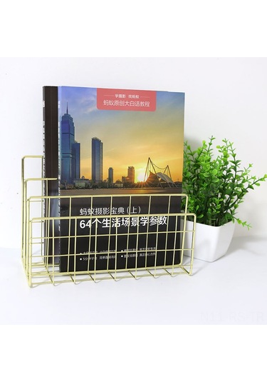 Reedark Altın Renkli Metal Kitaplık - 3 Bölmeli Ev Ofis Masaüstü Organizer - Dayanıklı Demir Raf - Dekoratif Belge Depolama Aracı Altın